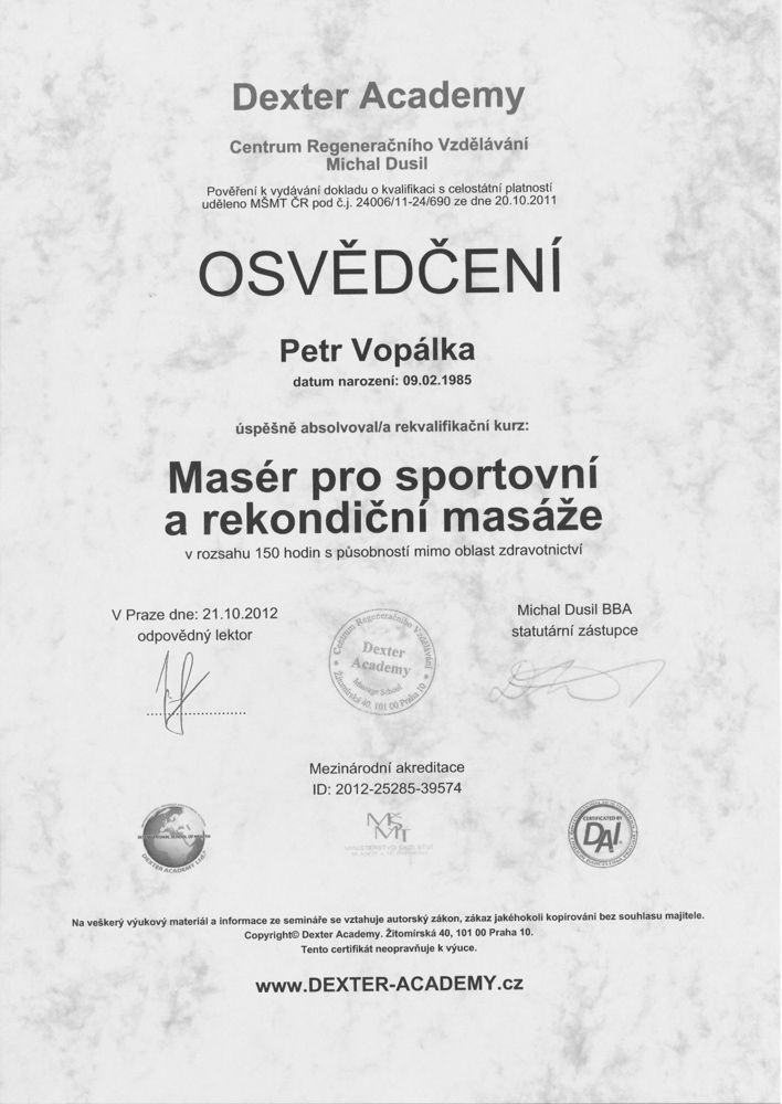 Masér pro sportovní a rekondiční masáž